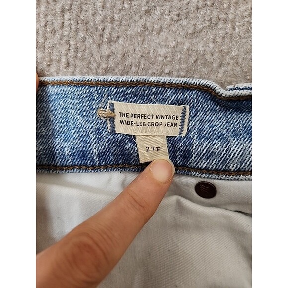Madewell The Perfect Vintage Wide-Leg Crop Jeans Womens 27 Petite Blue Raw Hem - Picture 8 of 10